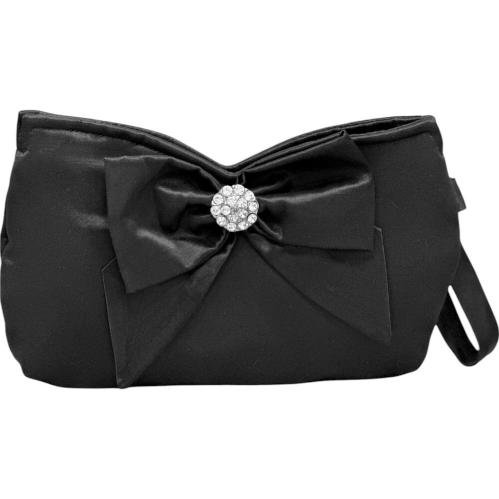 Nanette Lapore Black clutch with Rhinestone accents, Pink lined